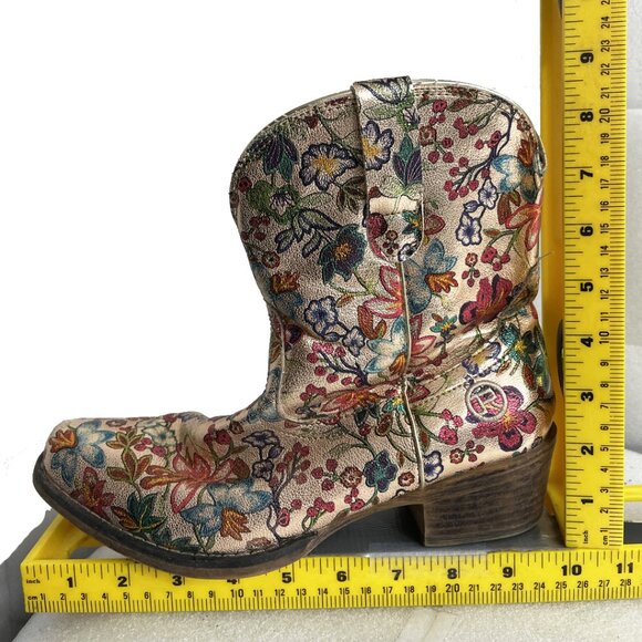 Roper Floral Paisley Print Faux Leather Ankle Cowgirl Western Boots Women's 6.5 - Picture 10 of 12